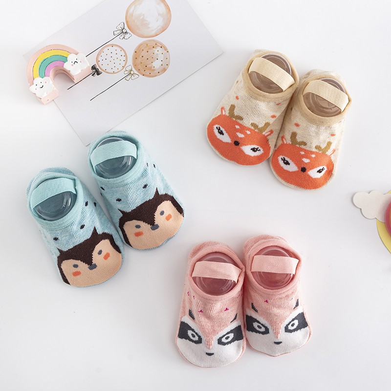 HIPPO LAND Kaos kaki anak bayi ankle dengan strap /Kaos kaki anak laki laki 1 tahun/Sepatu kaus kaki anak bayi bahan katun anti slip 116-117