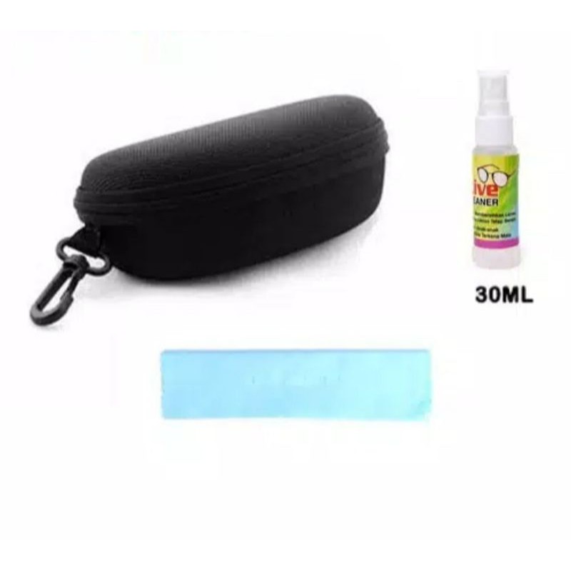1 PAKET Box kacamata resleting/ box+cairan pembersih+lap kain