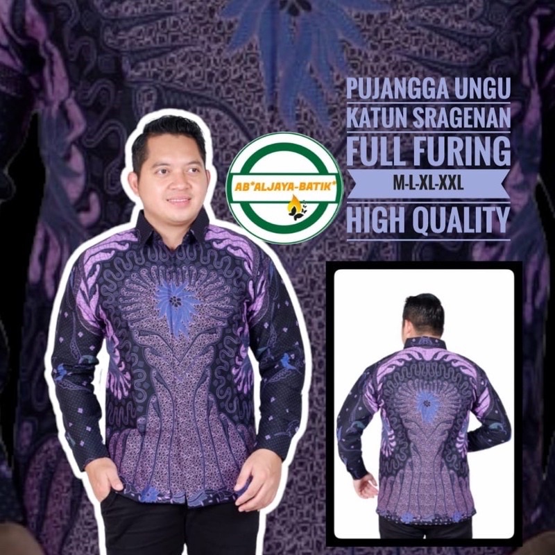 PUJANGGA UNGU JUMBO SIZE HIGH QUALITY KEMEJA BAJU BATIK PRIA LENGAN PANJANG KATUN HALUS FULL FURING 