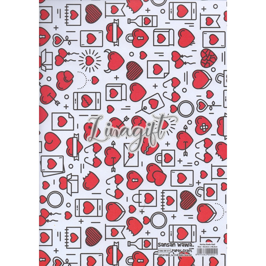 ( 5 Lembar ) LOVE SANWA - KERTAS KADO - GIFT WRAP PAPER SANSAN WAWA HATI/ VALENTINE/ ROMANTIC/ HEART / WEDDING / ENGAGEMENT / ROMANCE / PROPOSE / KAWINAN / NIKAHAN / TUNANGAN / PERNIKAHAN