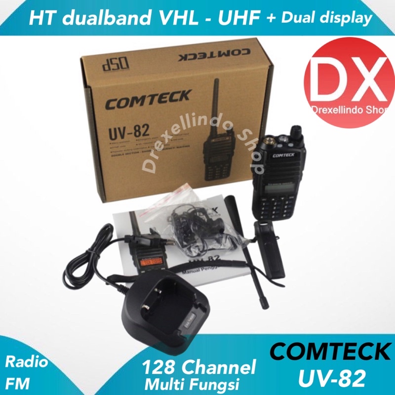 HT Walkie Talkie Comteck UV-82 Dual Band VHF - UHF Radio FM UV82