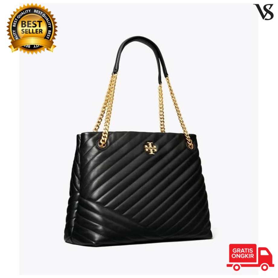 Tas Handbag Wanita Tory Burch Kira Chevron Tote Black - Original 100%