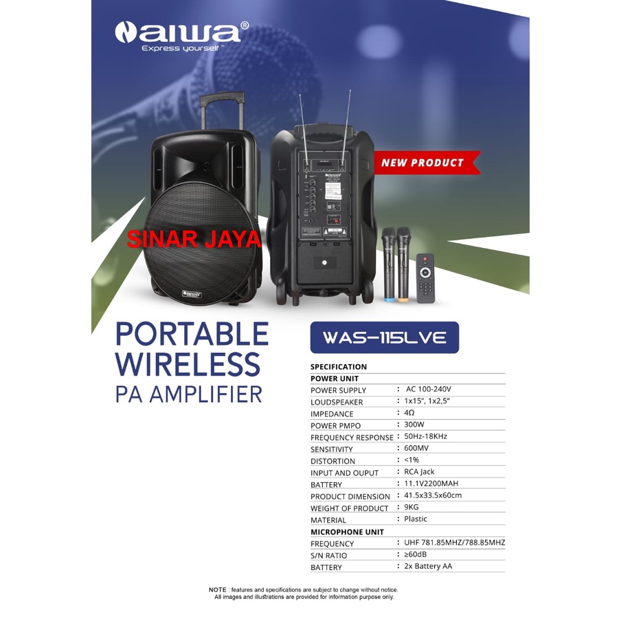 Speaker Portable AIWA 115 LVE / Aiwa 115LVE Bluetooth Mic wireles