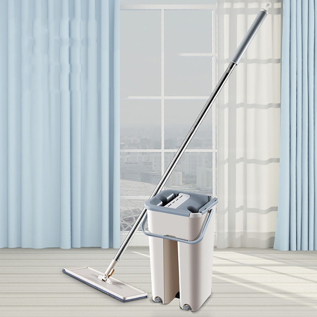 Alat Lap Pel Set Automatic Magic Mop Flat Microfiber with Bucket dengan Timba Timbo Wadah Air