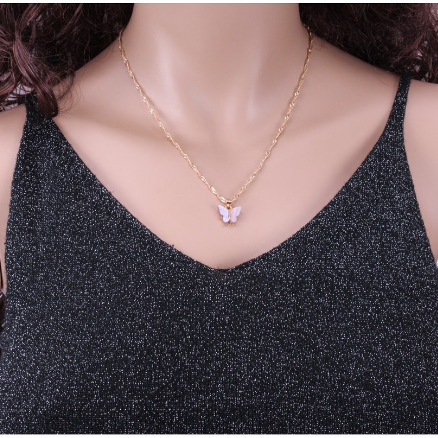 Kalung Liontin KUPU-KUPU WARNA Gaya Korea Fashion Wanita Butterfly Rantai Cewek Titanium Alloy