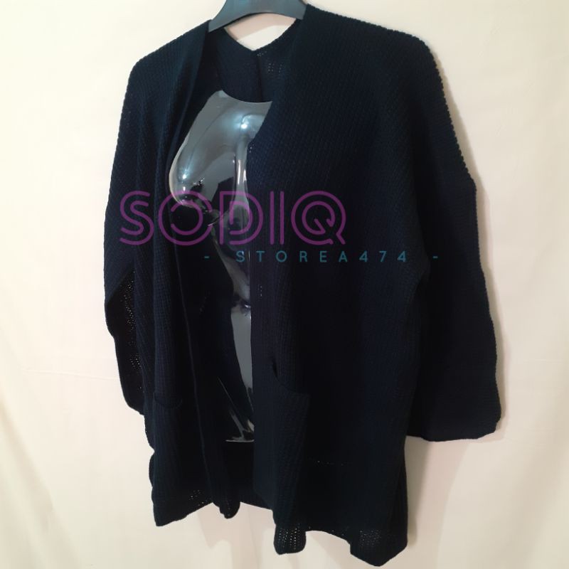 Cardigan Oversized Cardi Outer LOOCY PREMIUM Rajut Tebal Cardy Oversize Lavella Wanita-Hitam