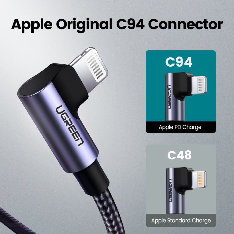 【Stok Produk di Indonesia】Ugreen Kabel Data / Charger USB Tipe-C Ke Lightning 90 Derajat Untuk iPhone 14 13 pro Max 13 / 12 / 11 / XS / XS Max / XR / 8 / 7 plus / 8 plus