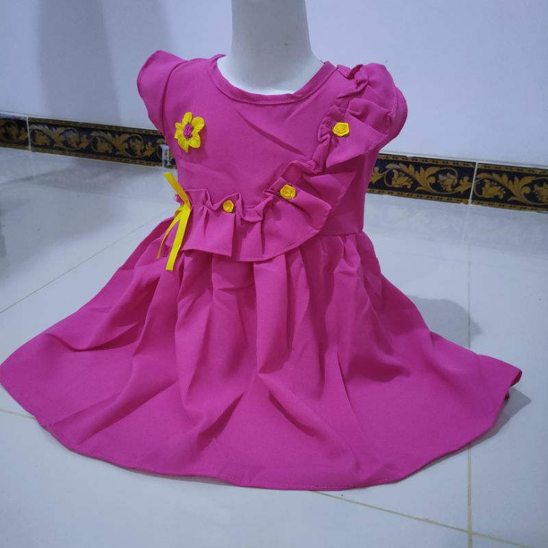 Dress anak cewek perempuan 1 2 tahun ( dress moscrepe bunga rempel )