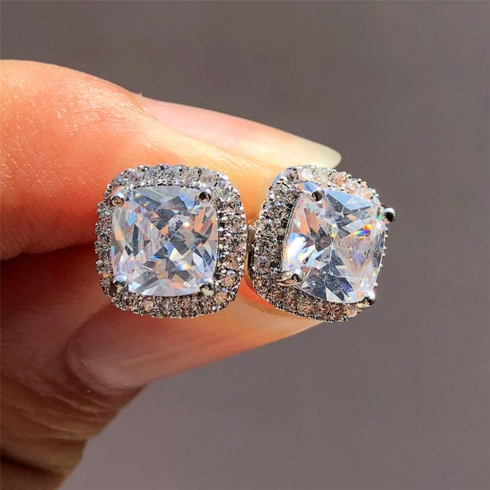 Lily Crystal Stud Earrings Fashion Jual Panas Perhiasan Pernikahan Mewah Bulat Persegi Batu Zircon