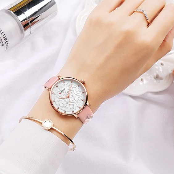 CURREN 9046 Jam Tangan Wanita Analog Tali Kulit Motif Vintage WATCHKITE WKOS
