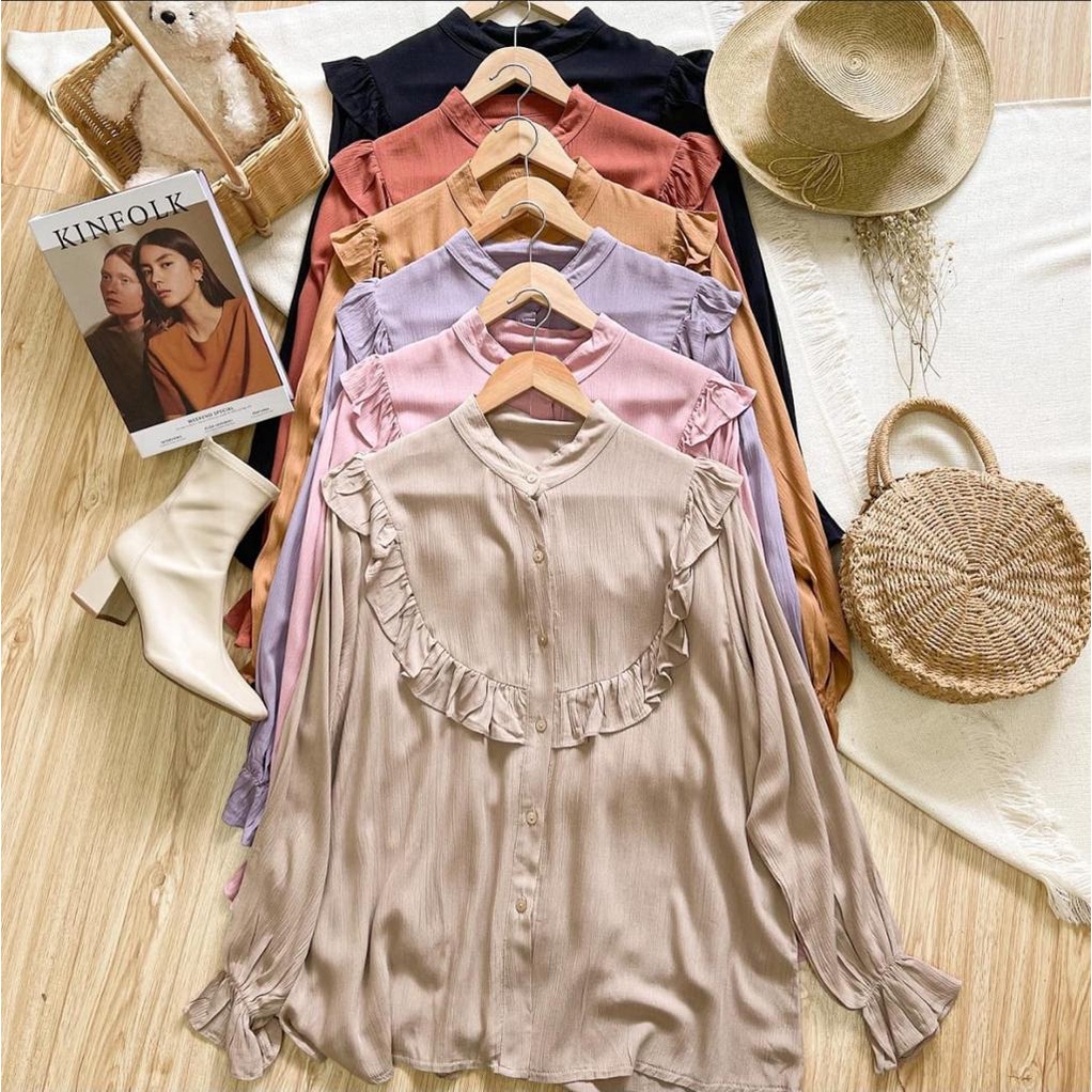 ilook | Blouse Frida  | Blouse Crinkle Ruffle | Atasan Blouse Wanita | Bahan Creepe
