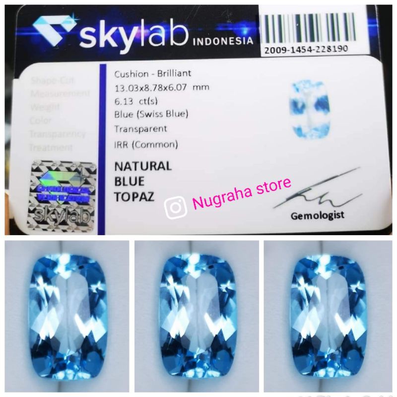 TERLARIS NATURAL SWISS BLUE TOPAZ MEMO SKY GEMS LAB