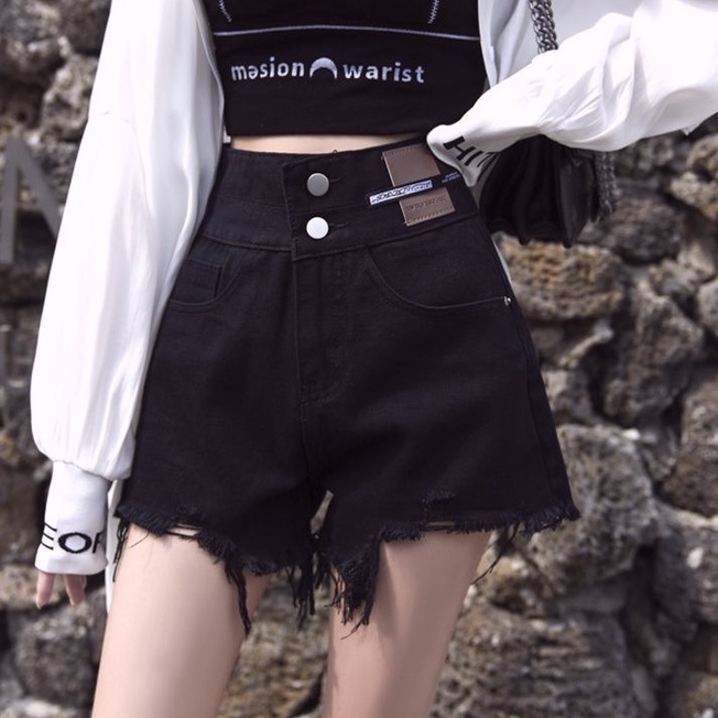 CEWEK_ID hot pants hitam Celana jeans Pendek Wanita Fashion wanita korean style sobek high waist ripped jeans denim jens sobek wanita kekinian shorts pants cewek xl XXl