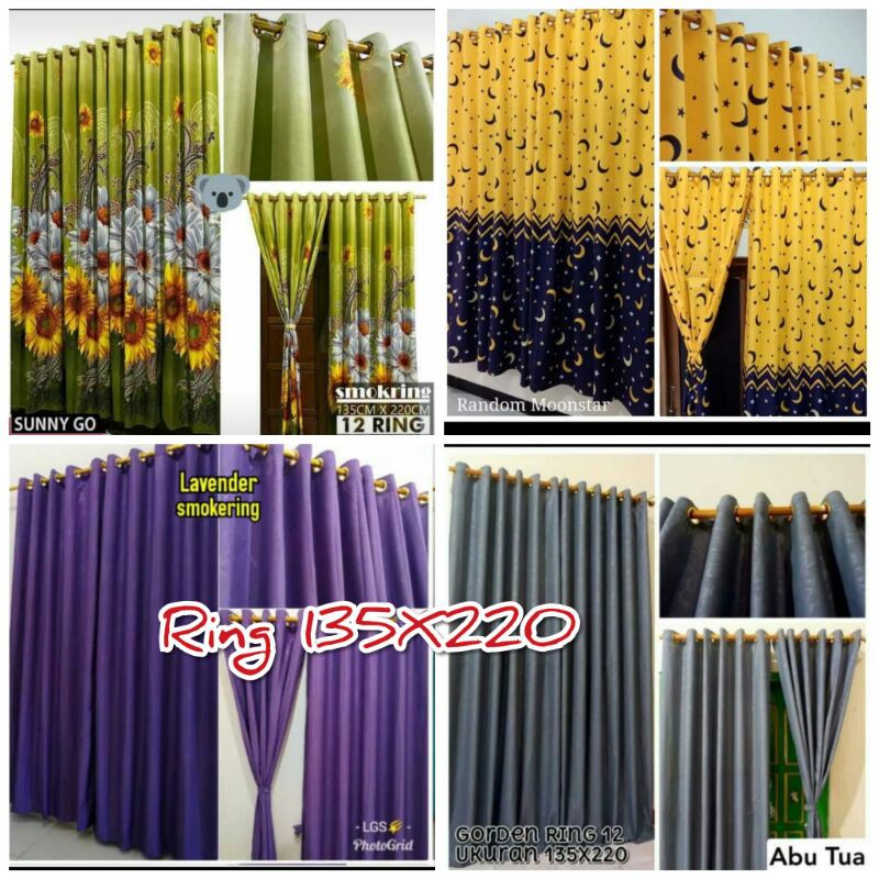 TIRAI PINTU DAN GORDEN JENDELA SMOKERING 12 LUBANG SIZE 135cmX 220cm Motif Aesthetic MURAH