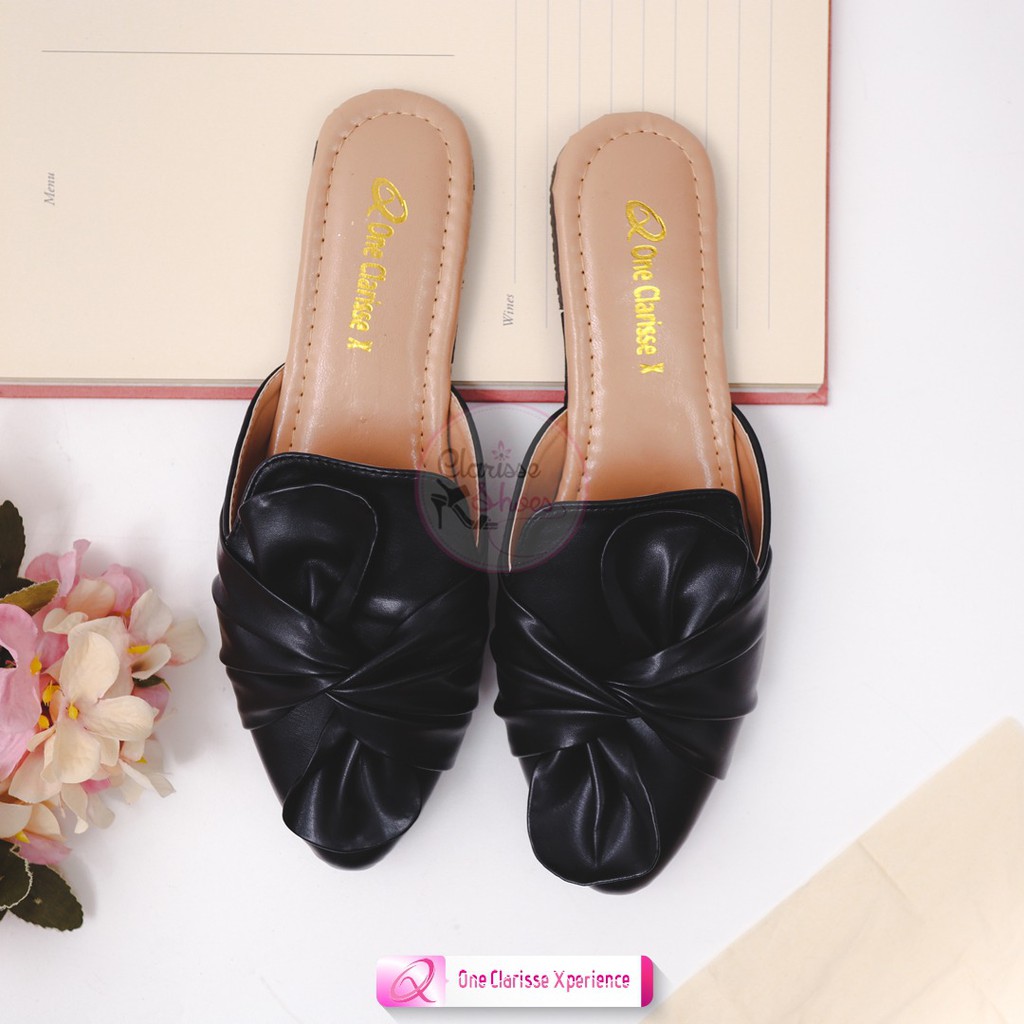 Clarisse OLGA REALPICT Flatshoes wanita sepatu flat Balet Pita selop Hitam Moka