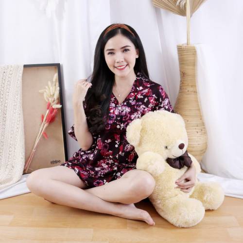 Setelan Piyama Wanita Pendek Motif Tie Dye One Set Rayon Baju Tidur Cewe DARTI HP Jumbo XXL-DAISY MAROON