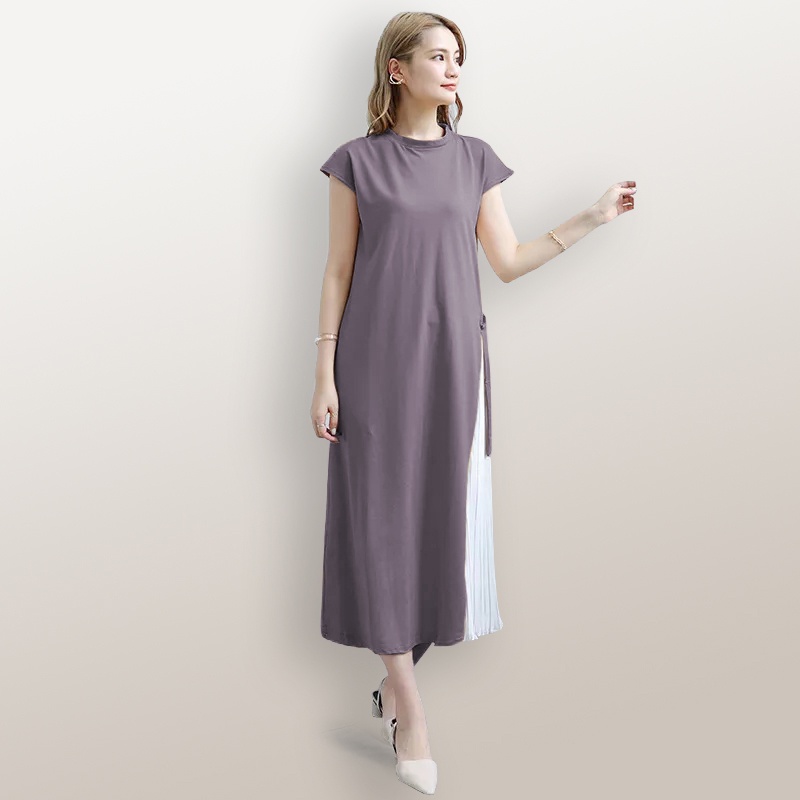 Dress sleeves tanpa lengan wanita gaya korea kombinasi bahan - XSHOP Azalea