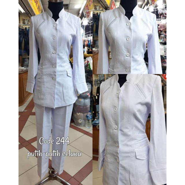 Blazer Wanita Putih Set Set Rok Span Baju Seragam Dinas Wanita Putih Setelan Celana Seragam PNS ASN 