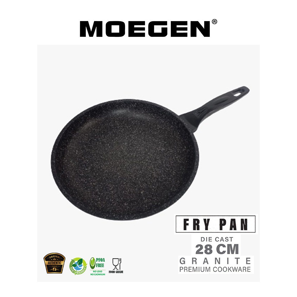 MOEGEN Fry Pan 28cm Granite Series anti lengket Plus Tutup Kaca