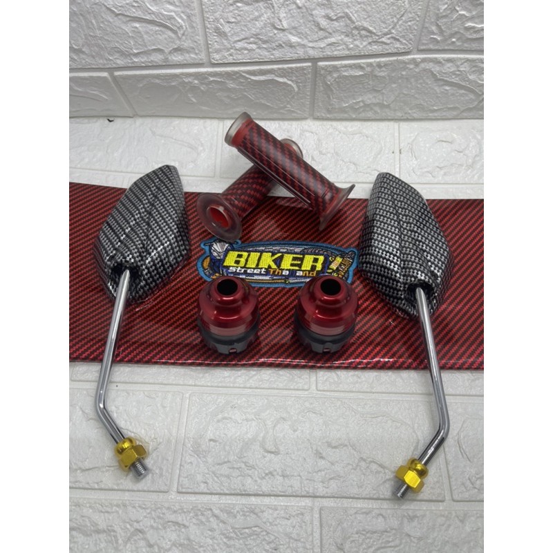 Kulit Jok Karbon + Spion Jupiter Karbon Tangkai Chrome + Handgrip karbon + Jalu As Roda Depan