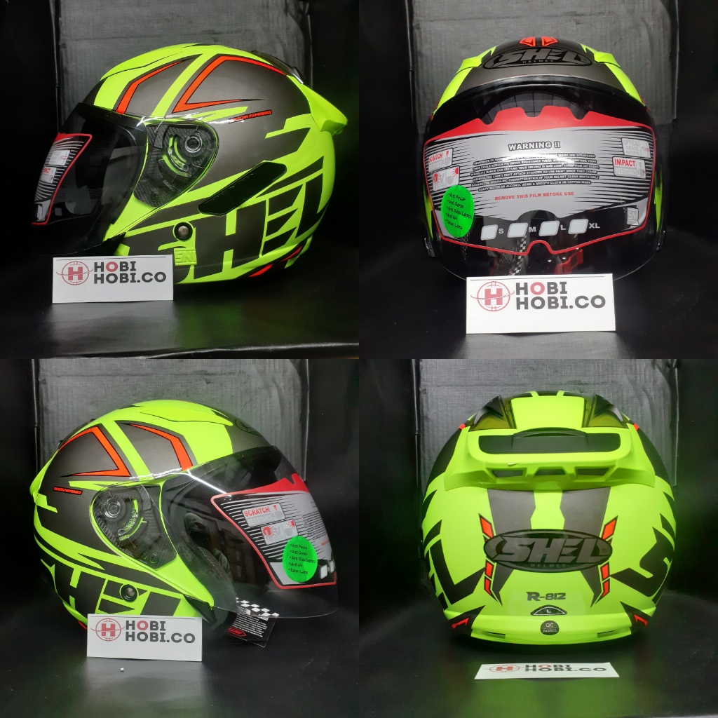 Helm Half Face Double Visor Shel Rover R-812 Yellow Flou