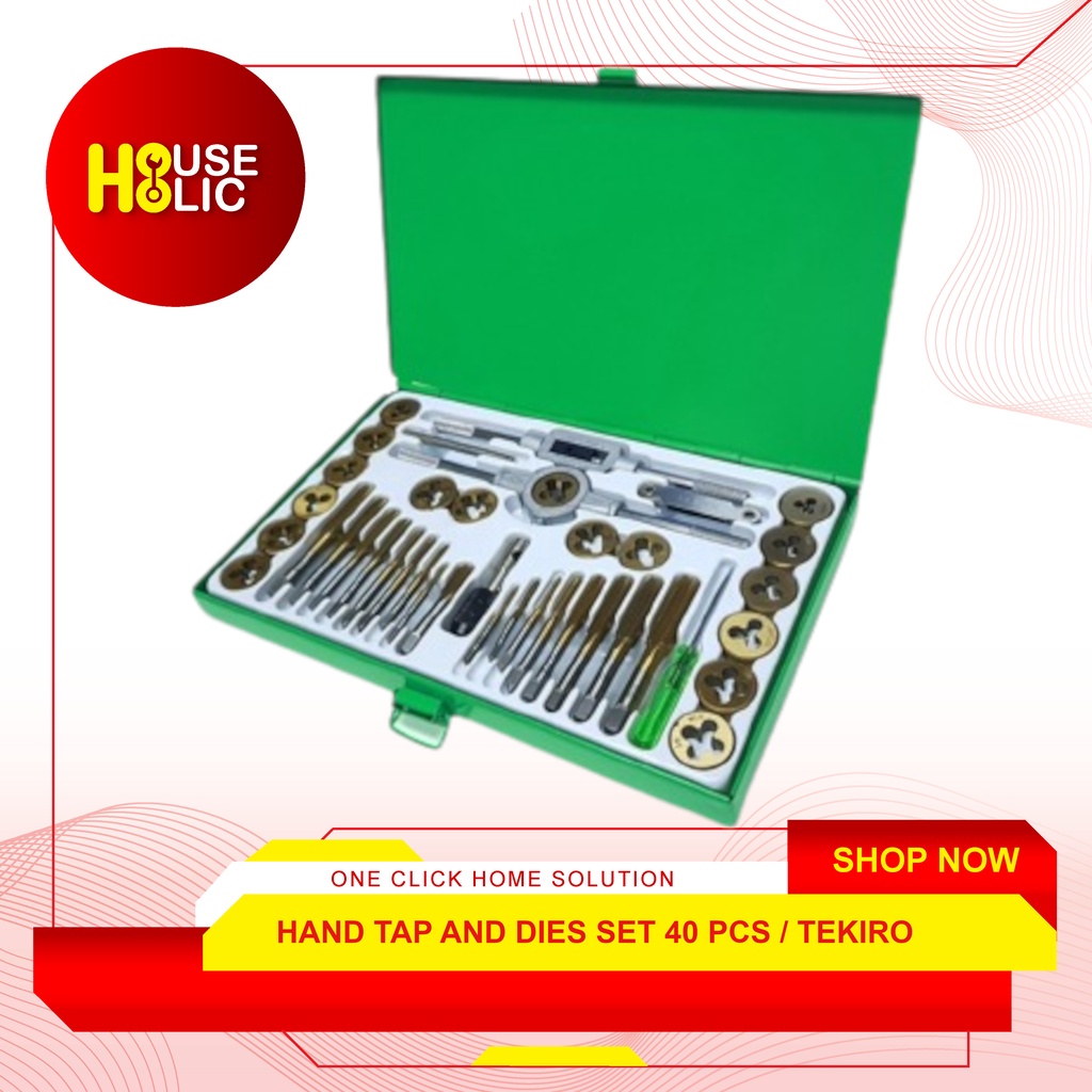 TEKIRO Hand Tap And Dies Set 40 Pcs Taps Snai Senai Alat Ulir Baut Mur