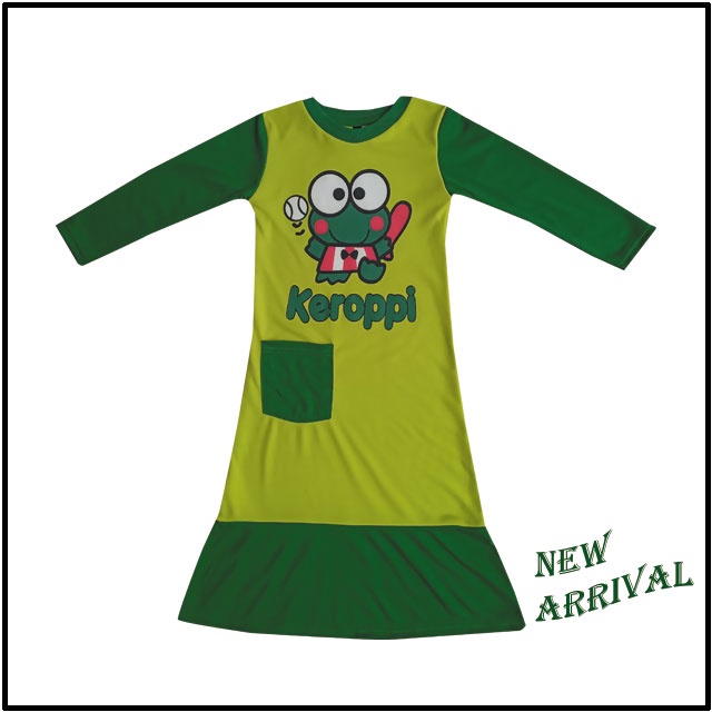 Dress Anak Perempuan karakter Keroppi Usia 1-10 Tahun Size S-XL / Gamis Anak Sablon Keroppi / Pakaian Anak Perempuan / Baju Anak / Gamis Anak