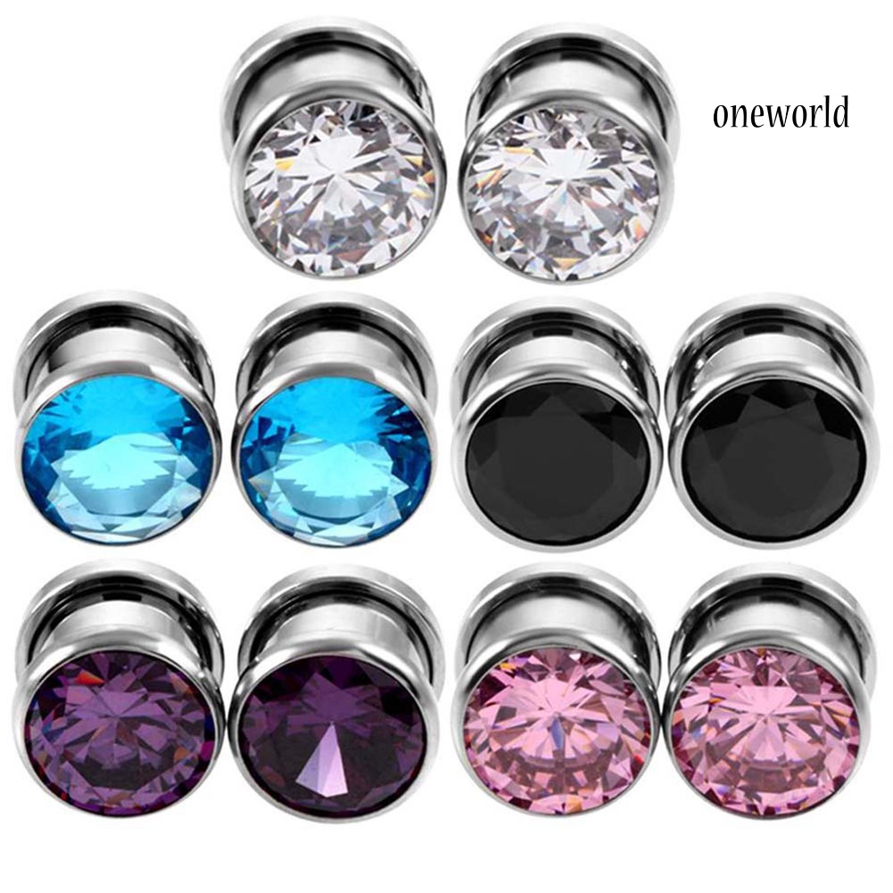 OW@ Cubic Zirconia Inlaid Round Ear Plugs Tunnels Expanders Gauges Body Jewelry