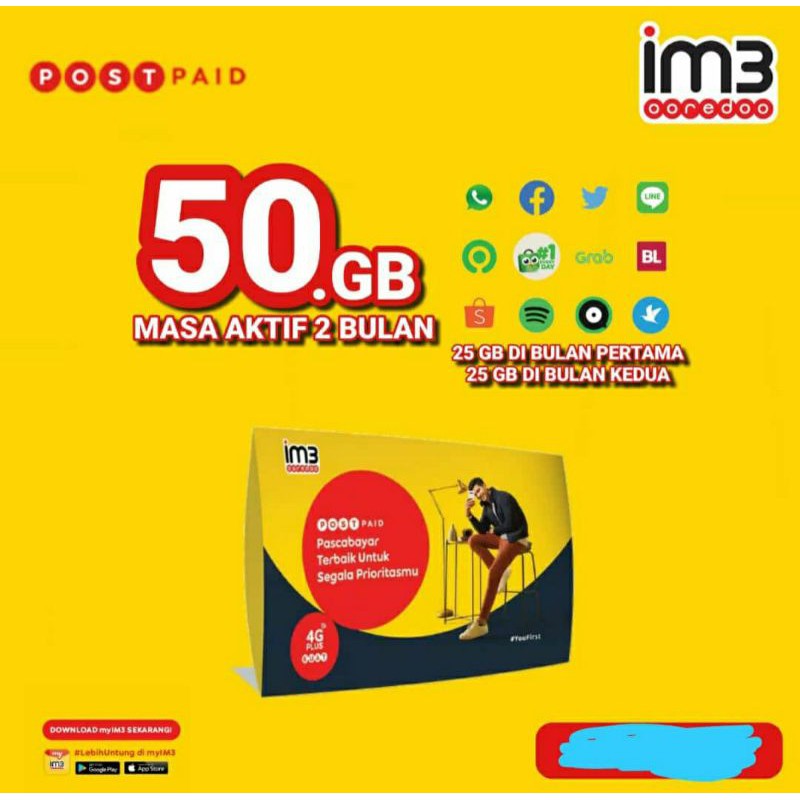 Pascabayar Indosat 50Gb untuk 2 bulan