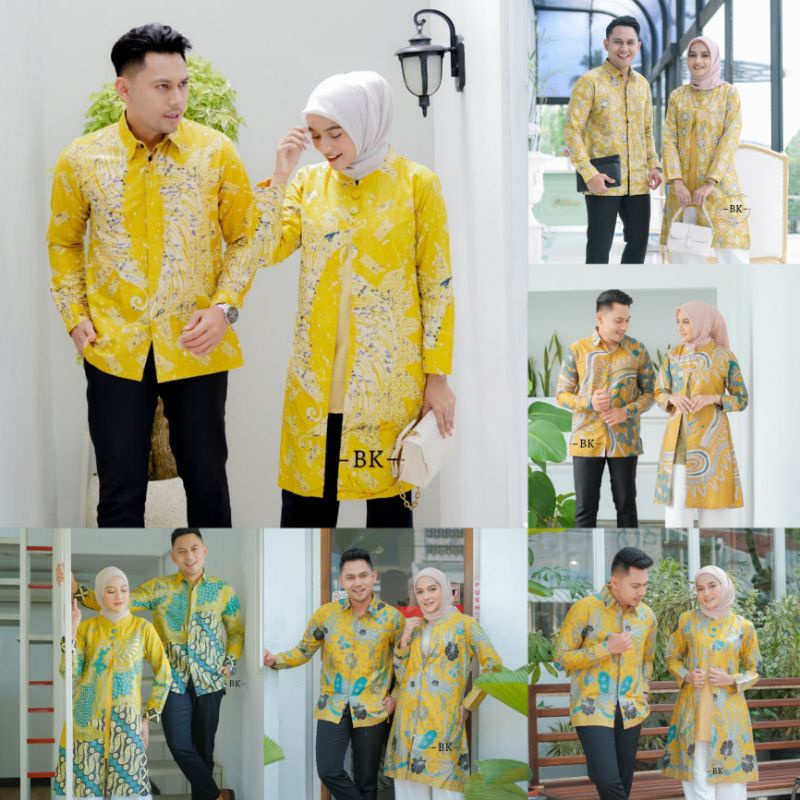 ATASAN BATIK COUPLE KEMEJA TUNIK WARNA KUNING M L XL XXL XXXL