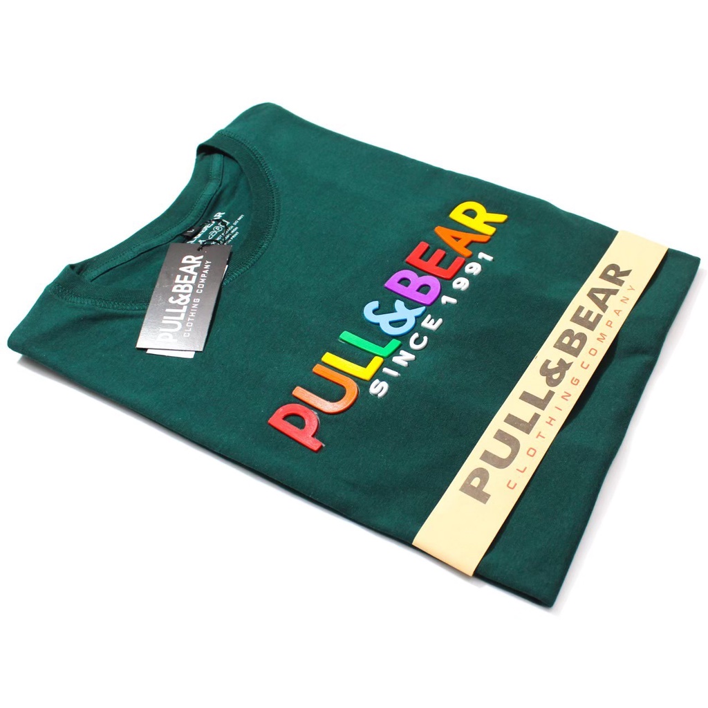 Free Paper Bag T-Shirt Kaos Pull &amp; Bear Flocking Rainbow // Atasan Kaos Pria - Wanita Pull And Bear Premium Quality