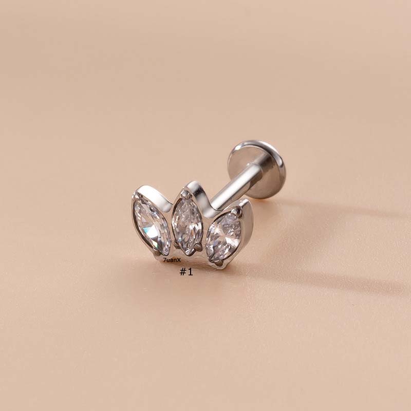 1pc Anting Tindik Bibir 16Gauge Bahan Stainless Steel Hias Zircon Untuk Wanita