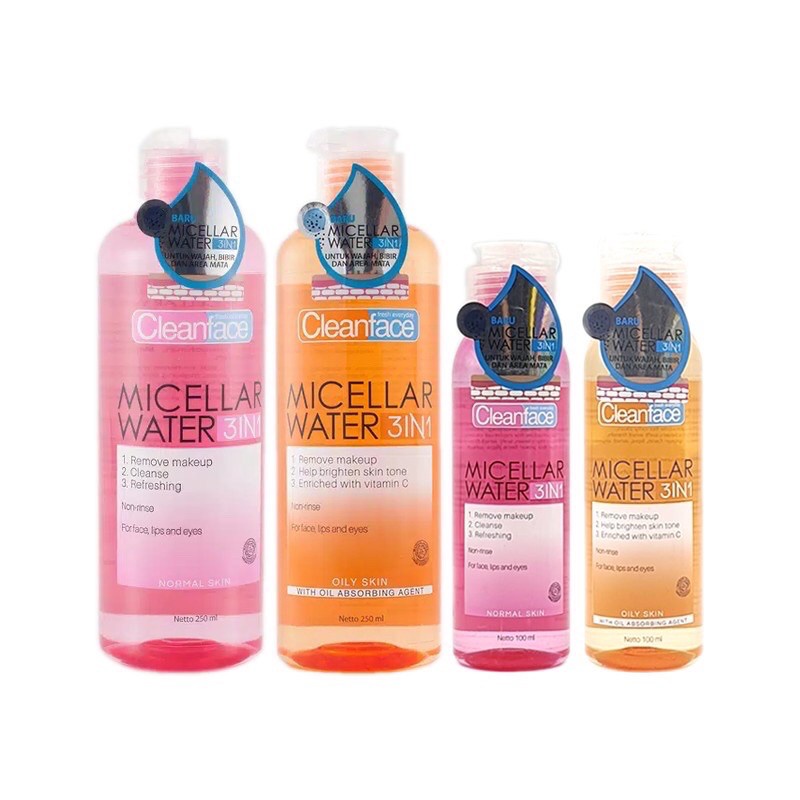 READY Cleanface Micellar Water 3in1 For Normal Skin 100ml - 250ml - Purbasari pembersih make up