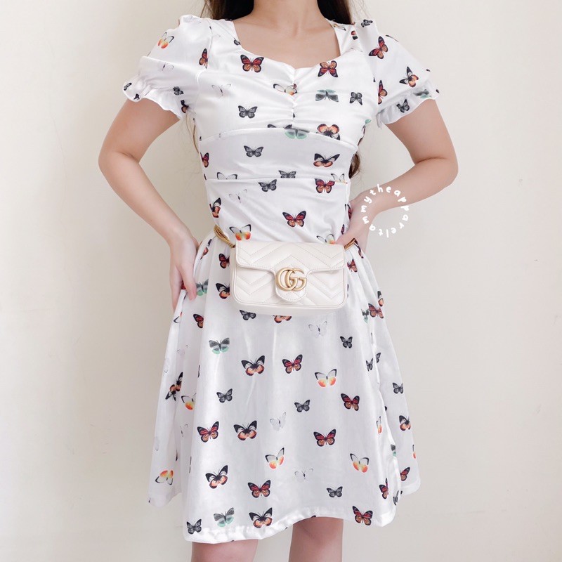 MARELDA DRESS -  rok putih korean style gaya korea motif kupu kupu