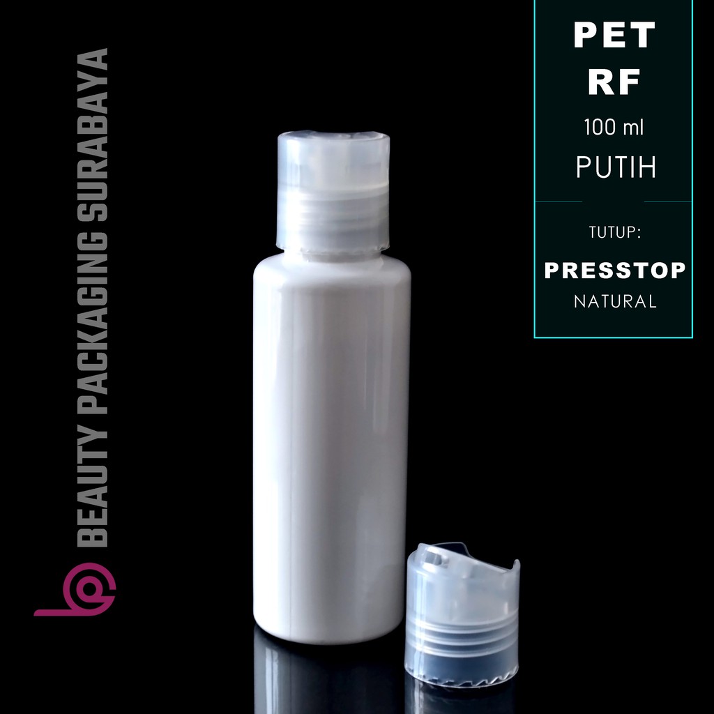 Botol Plastik PET 100ml RF Putih Tutup Presstop