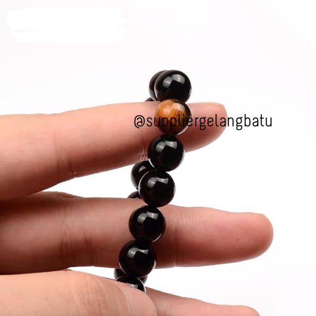 gelang batu onyx tiger eye glossy peredaran darah 6 - 14mm ready stok aksesoris variasi pria wanita