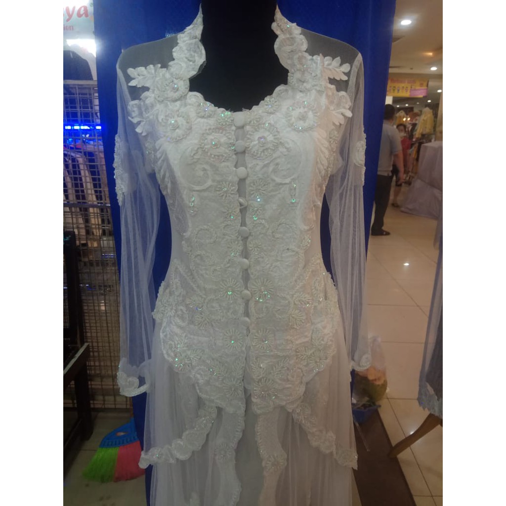 Gaun Akad Nikah Payet Kebaya kerah Sunda Full Payet Warna Putih