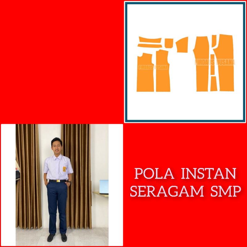 Pola Baju Instan Seragam SMP/SMA Pria, Pola jiplak , pola sudah di potong, pola sudah ada kampuhnya-