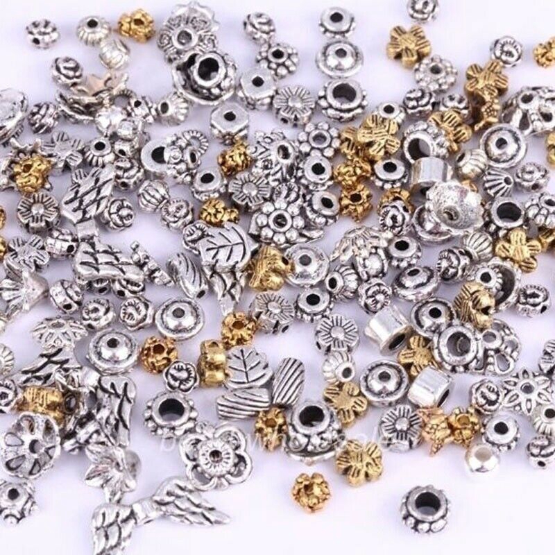 90pcs Manik-Manik Spacer Tibet Warna Silver Untuk Membuat Perhiasan Diy