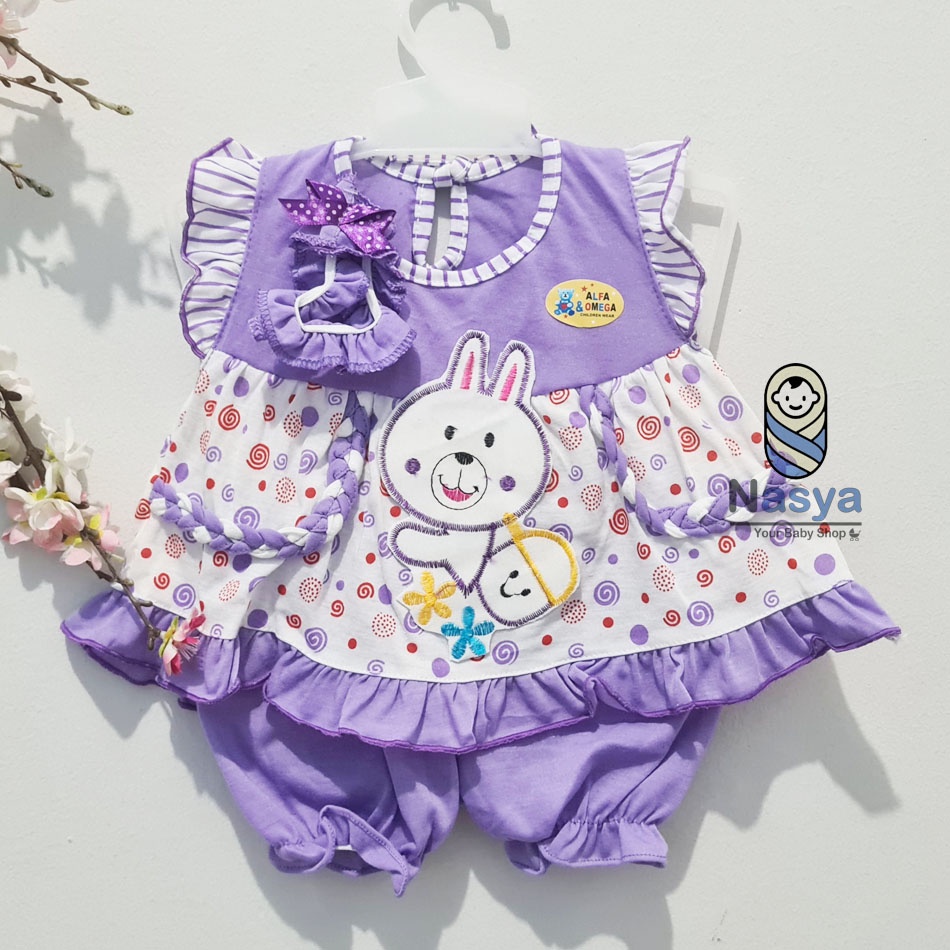 [A-005] Dress Bayi Anak 0-12 bulan bahan KAOS (bonus celana + BANDANA) - murah