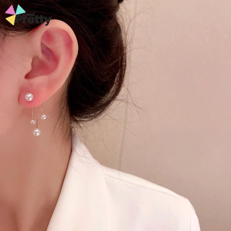 Anting Tusuk Silver S925 Gantung Belakang Wanita Hias Mutiara - PD