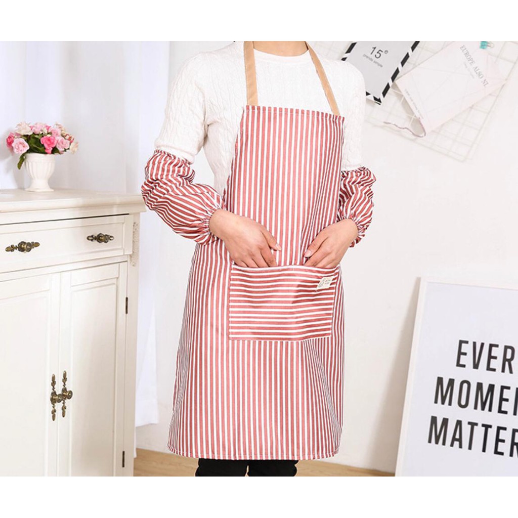 UNNISO - Apron Set Motif Stripe Lengkap Dengan Sarung Lengan