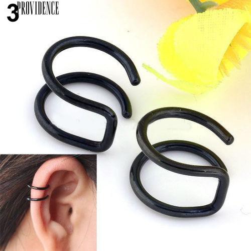 Stainless Steel 2-Row Palsu Cartilage Telinga Hidung Bibir Cuff Clip On Earrings Hadiah