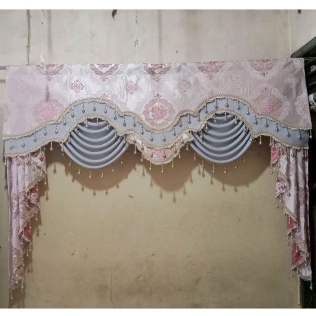 Poni Gorden Shabby Chic Pink soft Bunga Bahan Blackout Pink kombinasi Abu, Poni Gorden Mote