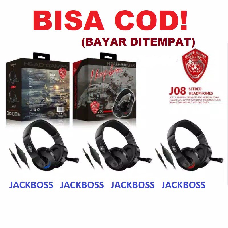 Headphone Bando Gaming J08 Stereo Headset Geming No Delay Earphone EXTRA BASS