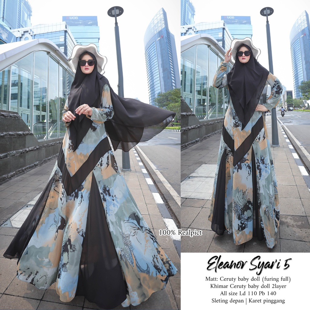 Zahira1808 Ceruty Eleanor 5 Gamis Muslim Syari Ibu Busui Dress Hijab Muslimah Atasan Wanita Terlaris-Hitam