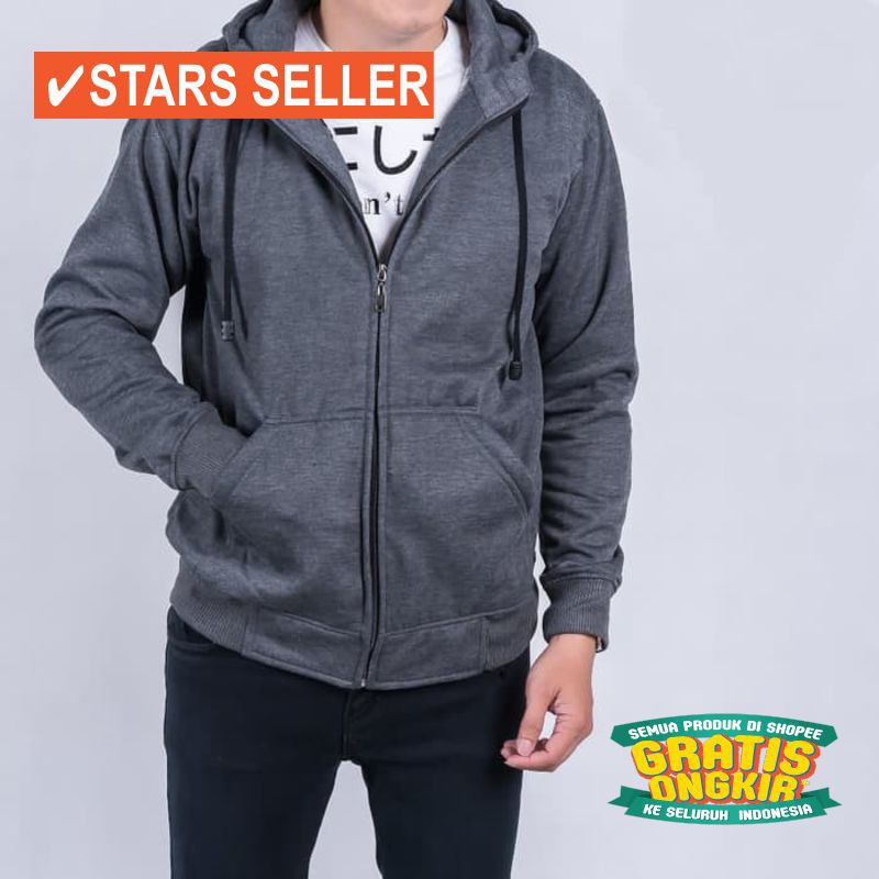 JAKET TERKEREN COWOK CEWEK  JEANS  BIOBLITZ / Hoodie Jaket Resleting Polos Pria Hitam Bahan Top