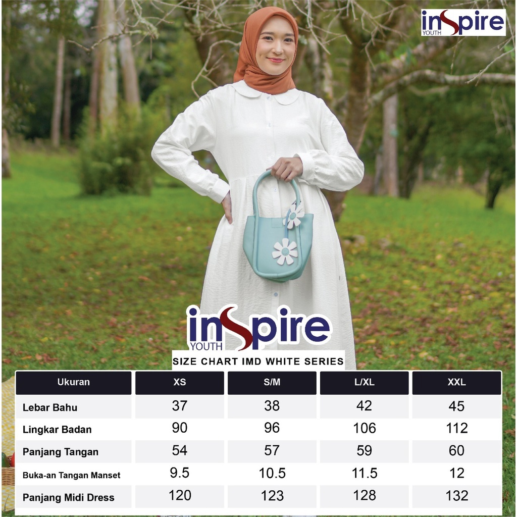 Inspire Midi Dress IMD 001 White Series F Bahan Airflow Model Terbaru dan Simple