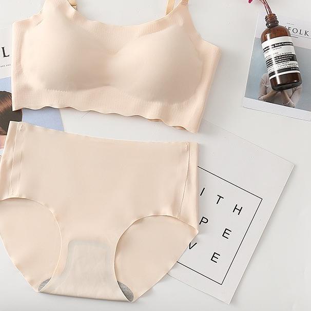 ❄ [BH+CD] Set Bra Seamless Jepang / Olahraga Push Up Bra Full Cup/ Set Pakaian Dalam Es Sutra Seamle