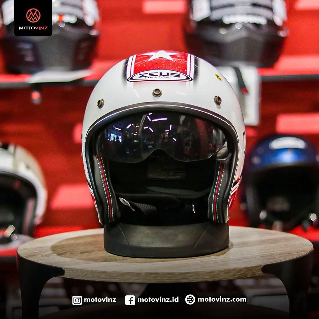 Jual Helm Half Face Zeus 380FA White K57 Red Classic Retro Original Shopee Indonesia